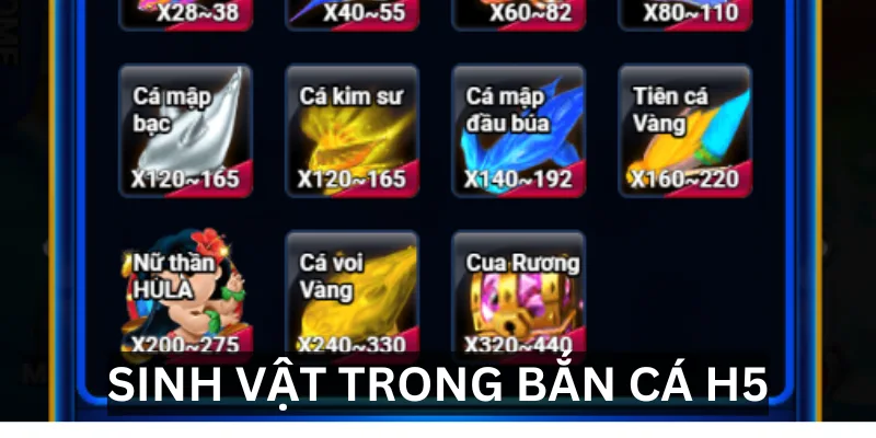 Các loại sinh vật trong game bắn cá H5